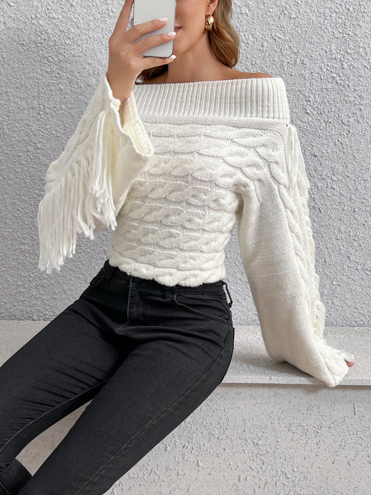 Beheme Off-Shoulder Tassel Sweater