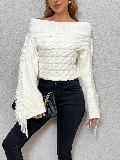 Beheme Off-Shoulder Tassel Sweater