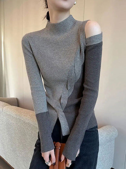 Casual Color Block Cutout Knit Top