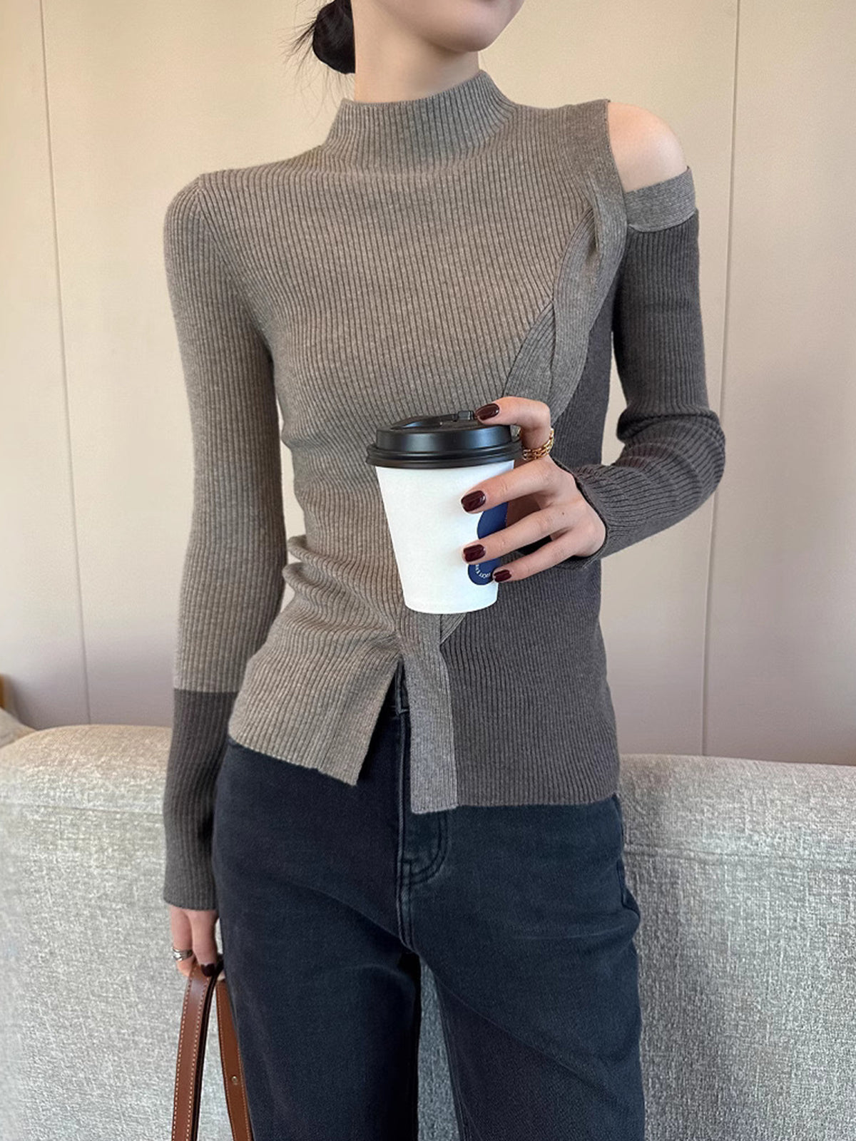 Casual Color Block Cutout Knit Top