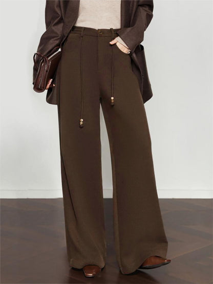 Drawstring Wide-Leg Draped Pants