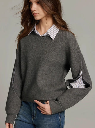 2 in 1 Ribbed Cutout Sweater