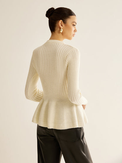 Bow Decor Ruffle Knit Top