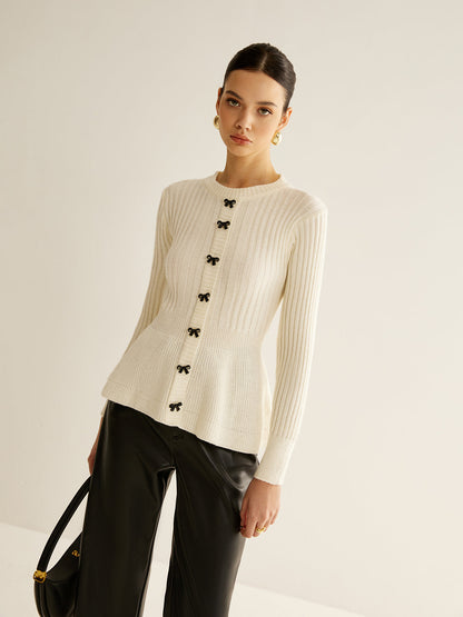 Bow Decor Ruffle Knit Top