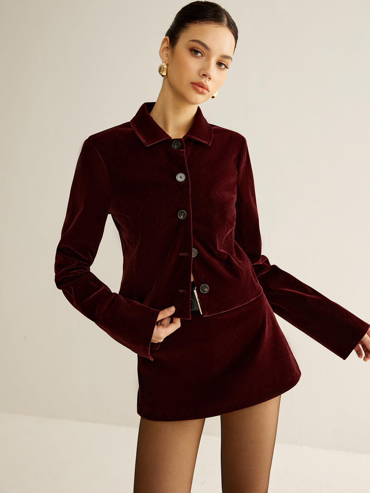 Velvet Lapel Short Blazer