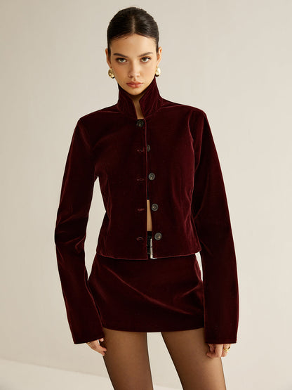 Velvet Lapel Short Blazer