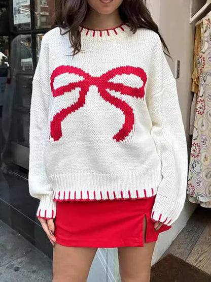 Contrast Binding Bow Sweater