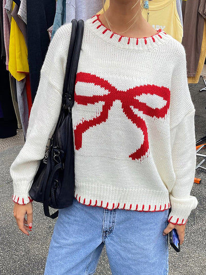 Contrast Binding Bow Sweater