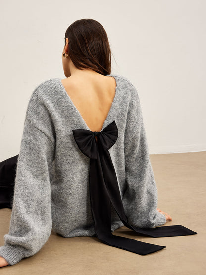 Backless Bow Shift Sweater