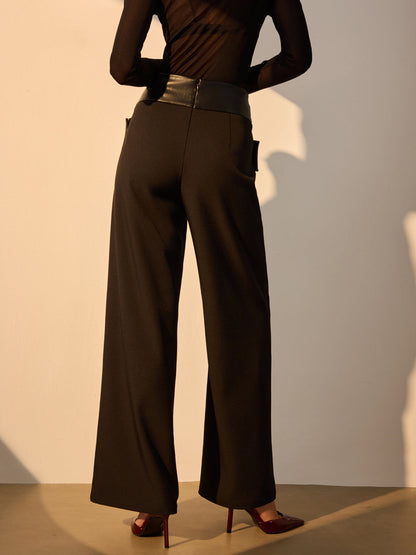 Criss Cross Faux Leather Panel Pants