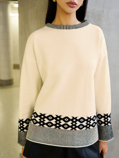 Contrast Geometric Pattern Pullover Sweater