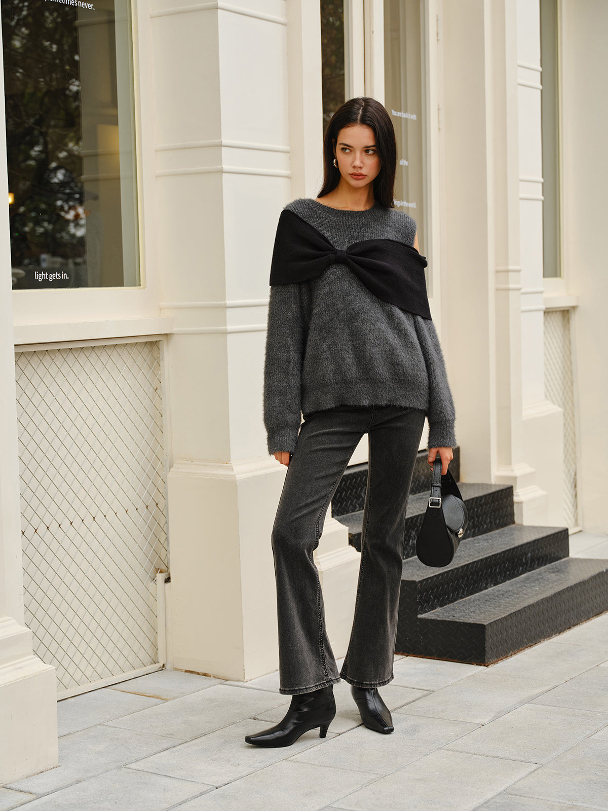 Bow Front Cutout Shift Sweater