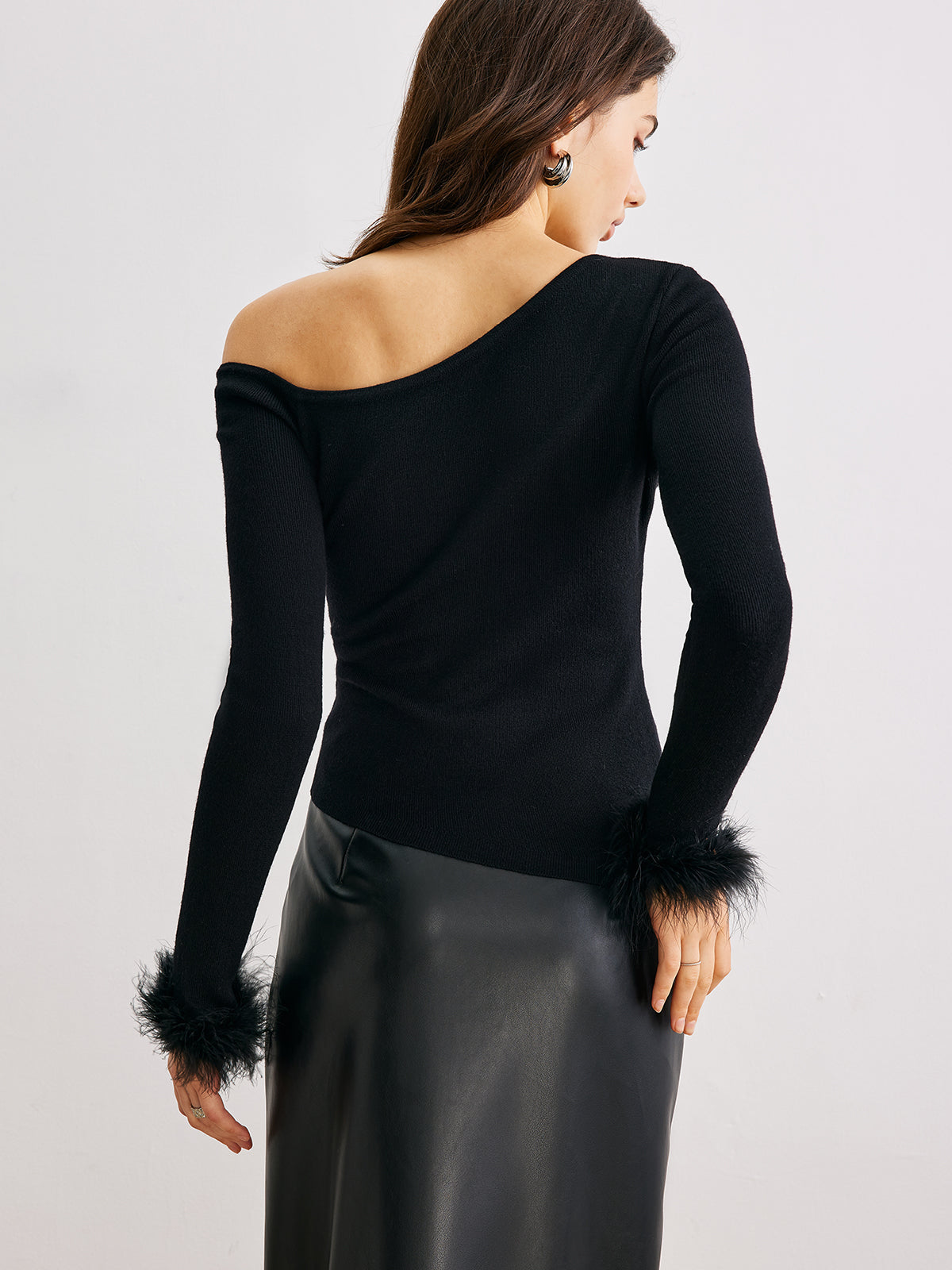 Cashmere Asymmetrical Neck Slim Sweater