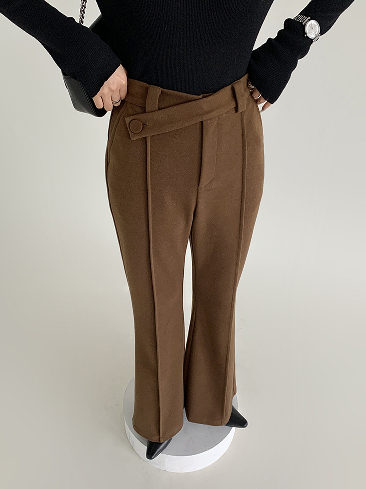 Plain High-Waist Piping Pants