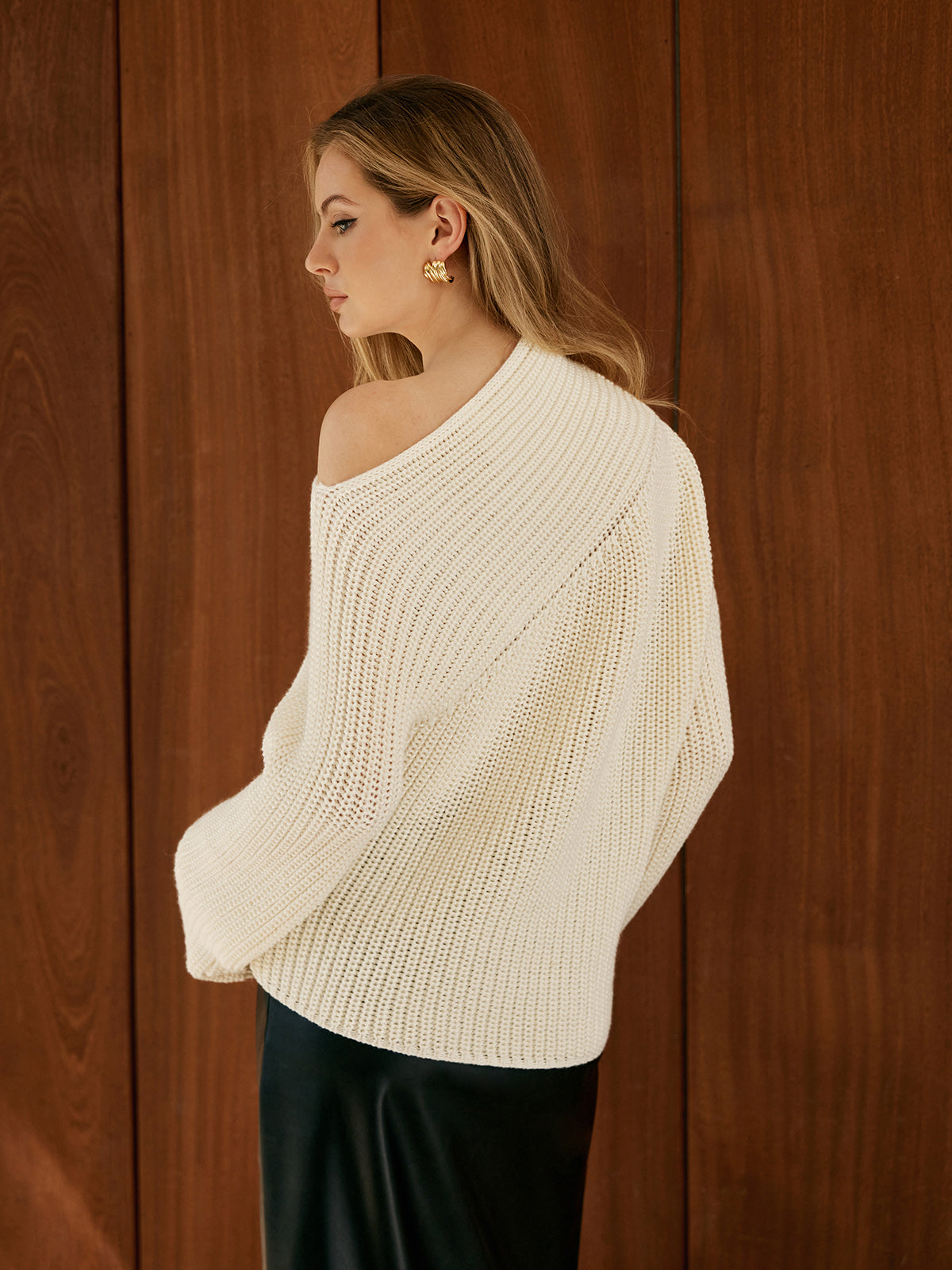 Asymmetrical Neck Shift Sweater