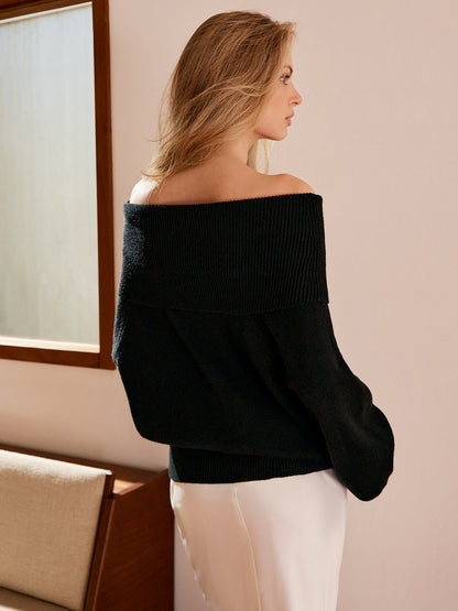 High Stretch Off-Shoulder Shift Sweater