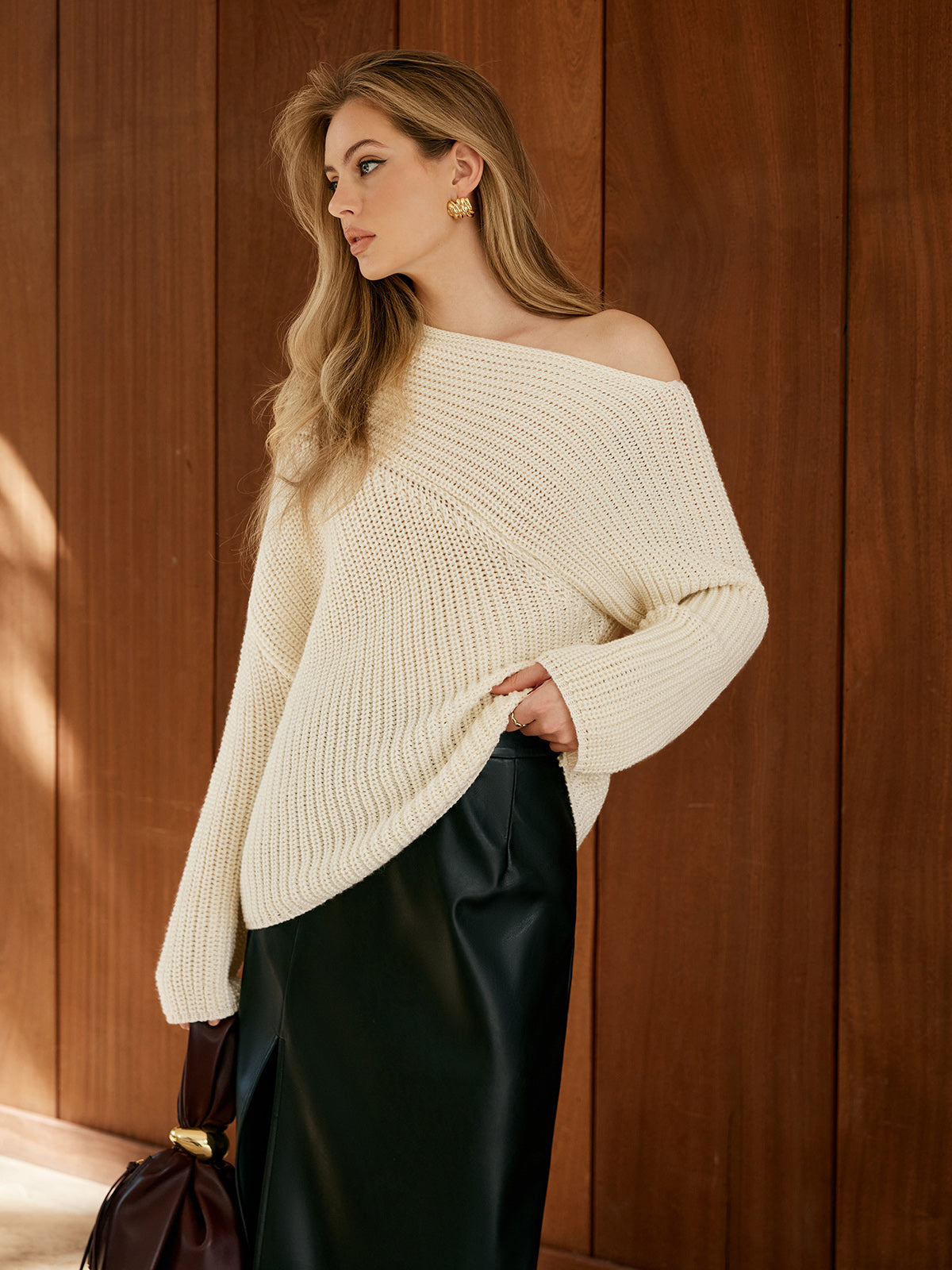 Asymmetrical Neck Shift Sweater