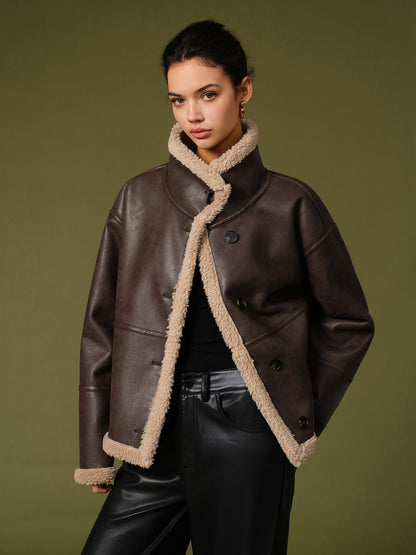 Fleecing PU Leather Warm Jackets