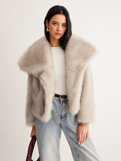 Faux Fur Button Wool Coat