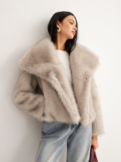 Faux Fur Button Wool Coat