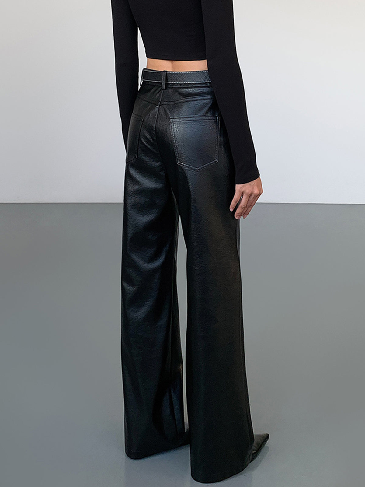 High-Waist PU Leather Pants Without Belt