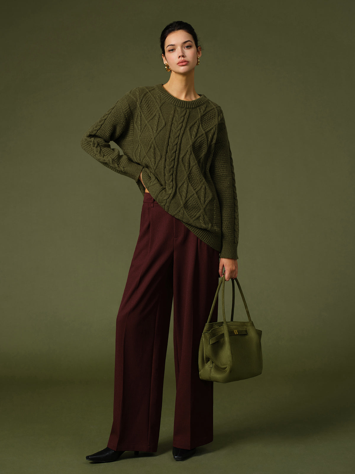 Casual Round Neck Twist Sweater