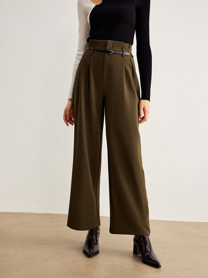 Slim-Belt Pleated Pants