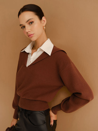 2 in 1 Lapel Cinched Sweater