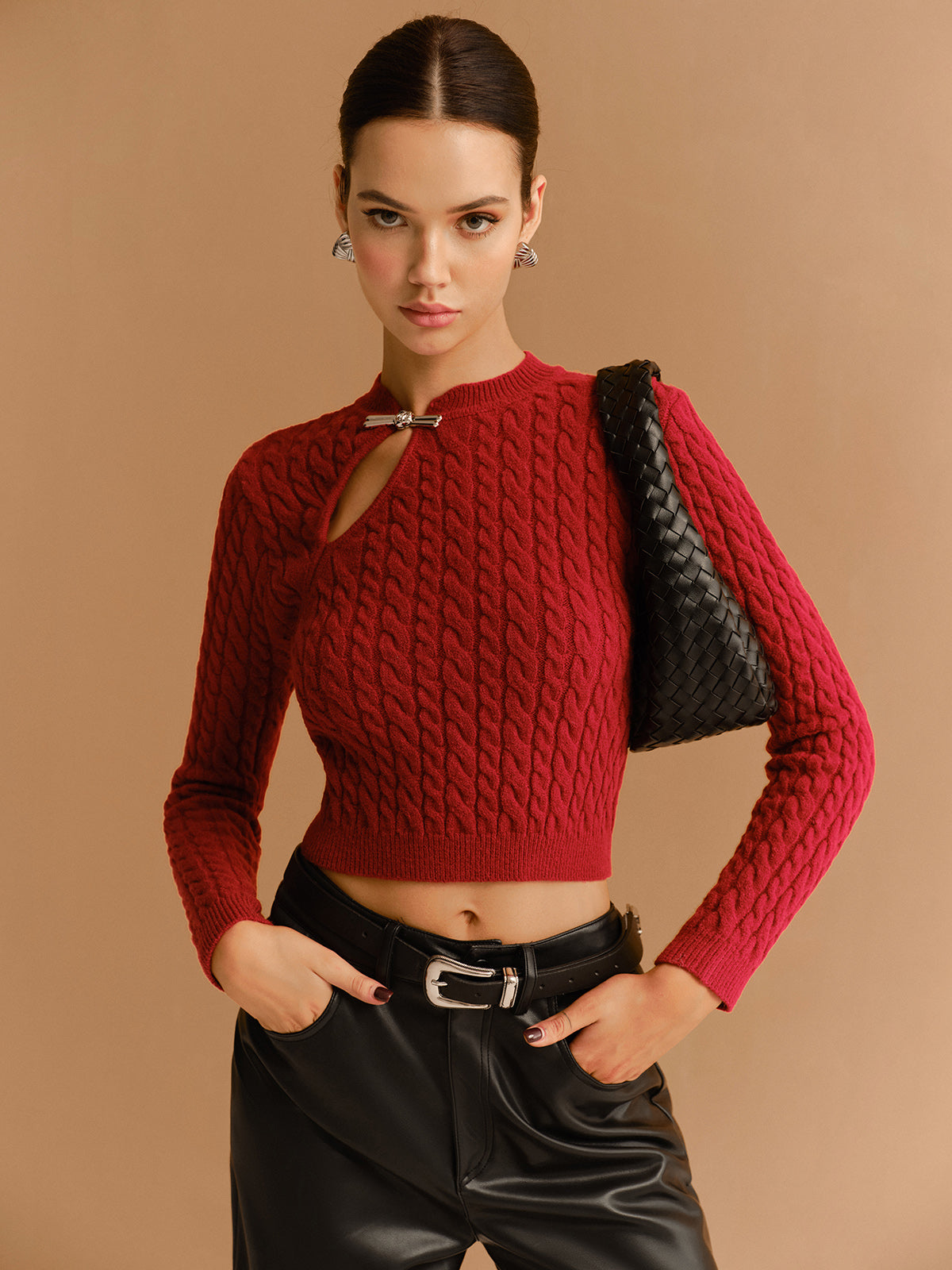 Cutout Twist Crop Sweater