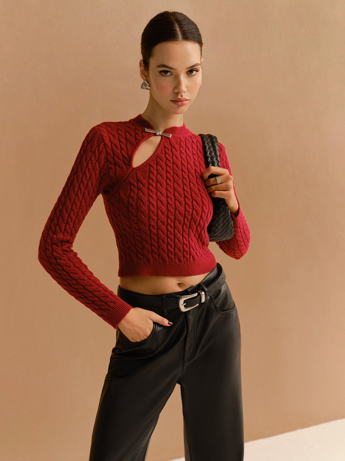 Cutout Twist Crop Sweater