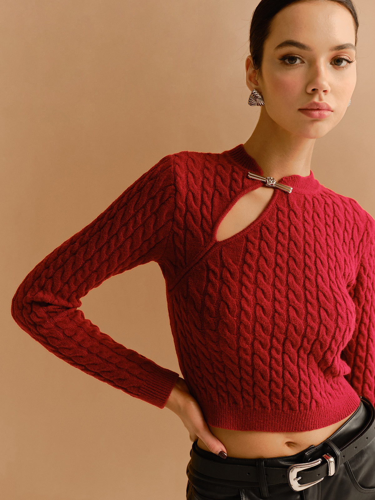 Cutout Twist Crop Sweater