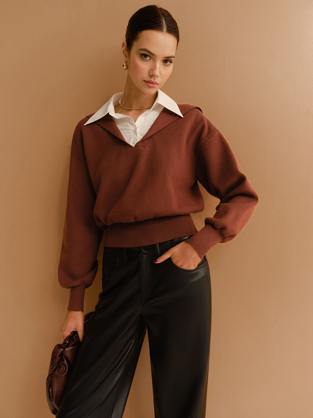 2 in 1 Lapel Cinched Sweater