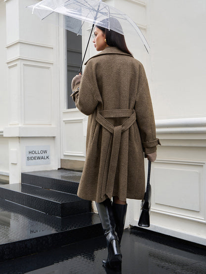 Belted Pockets Long Wool Coat