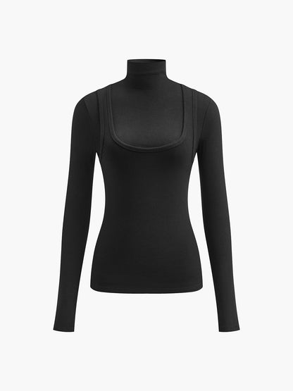 2 in 1 Mock Neck Jersey Top