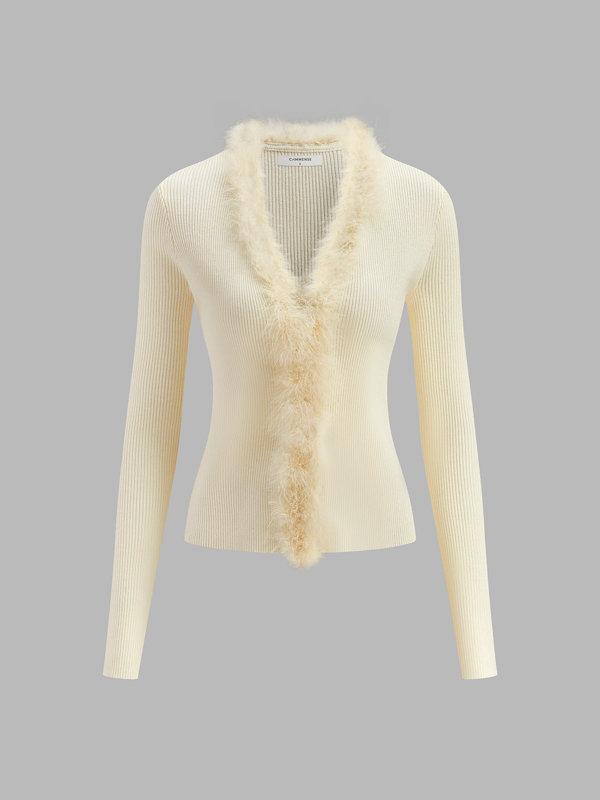 Feather Trim Wool-Blend Slim Sweater