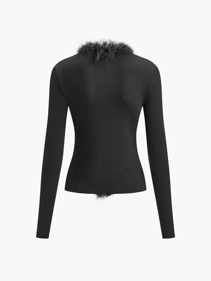 Feather Trim Wool-Blend Slim Sweater