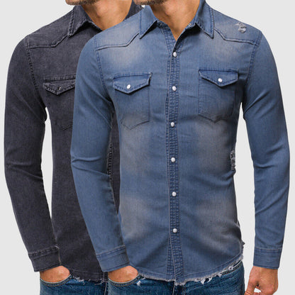 Destroyed Denim Slim Fit Shirt