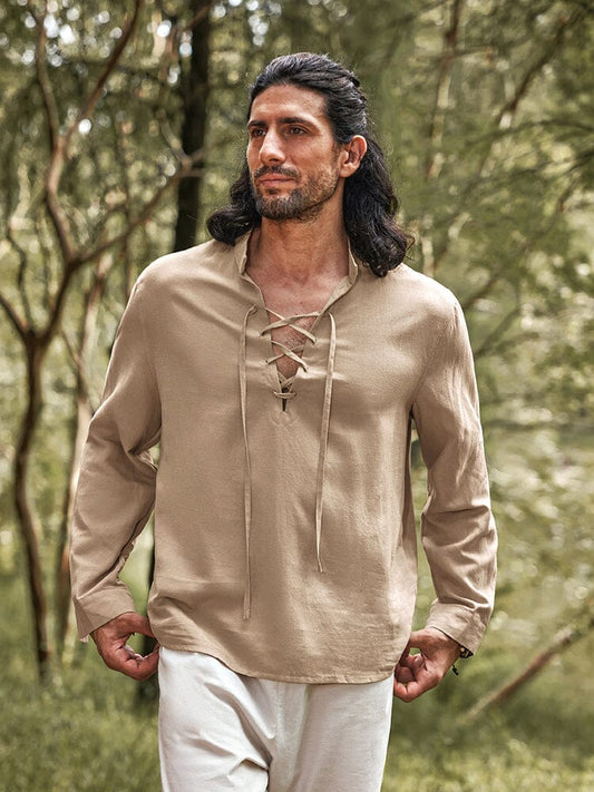 Casual Drawstring Linen Blend Shirt