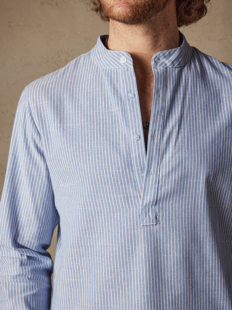 Cotton Linen Stripe Long Sleeve Shirts