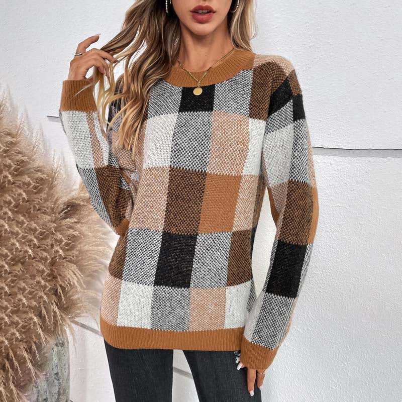 Casual Plaid Knit Sweater