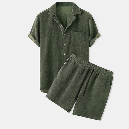 Short-Sleeve Corduroy Shirt With Revere Collar and 5-Inch Corduroy Shorts