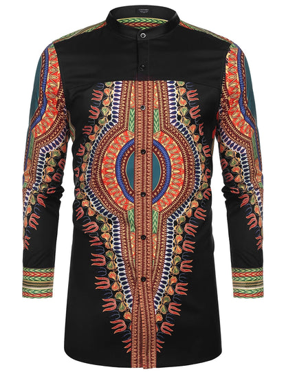 Casual Ethnic Graphic Long Shirt (US Only)