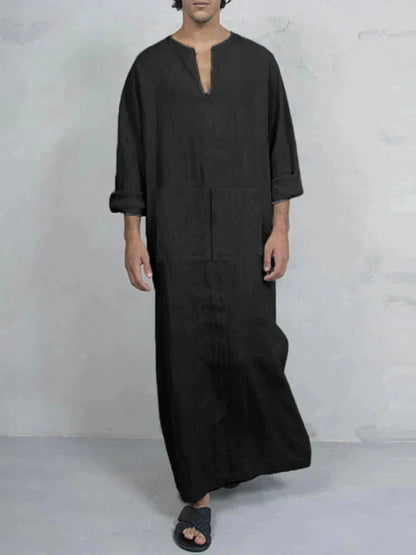 Linen One-Piece Rectangle Pocket Long Shirt