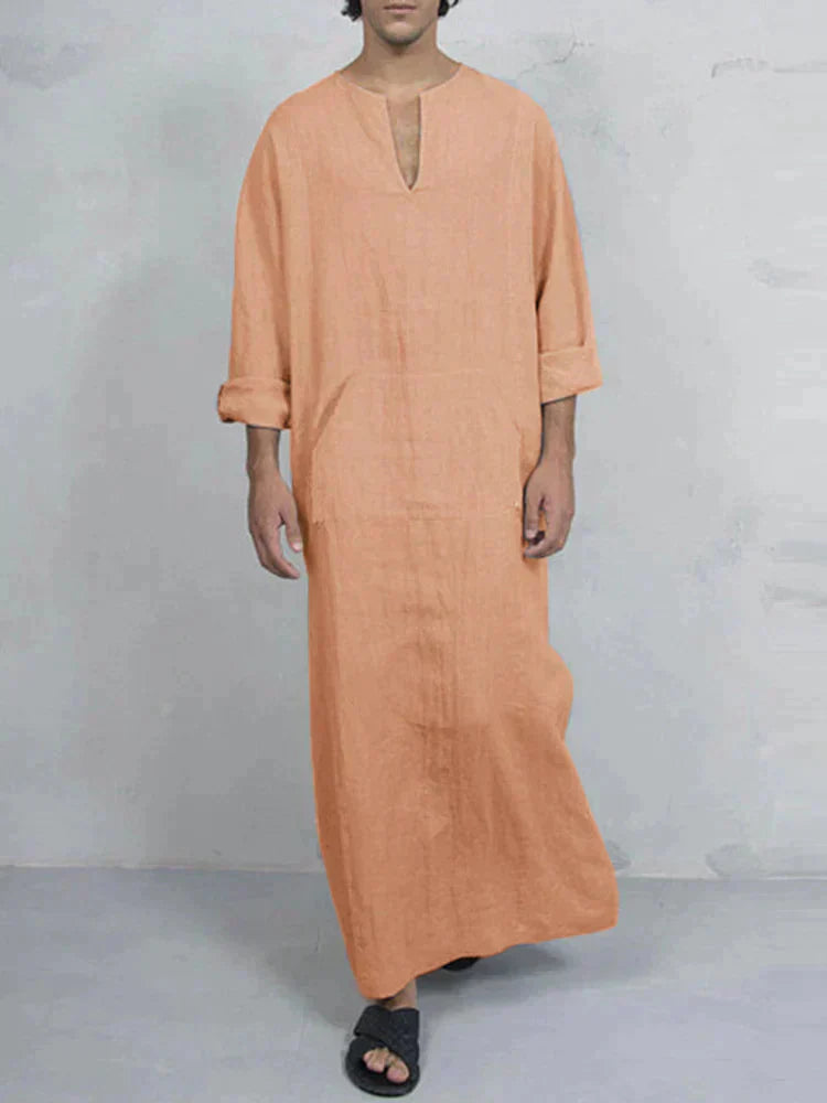 Linen One-Piece Hexagonal Pocket Long Shirt