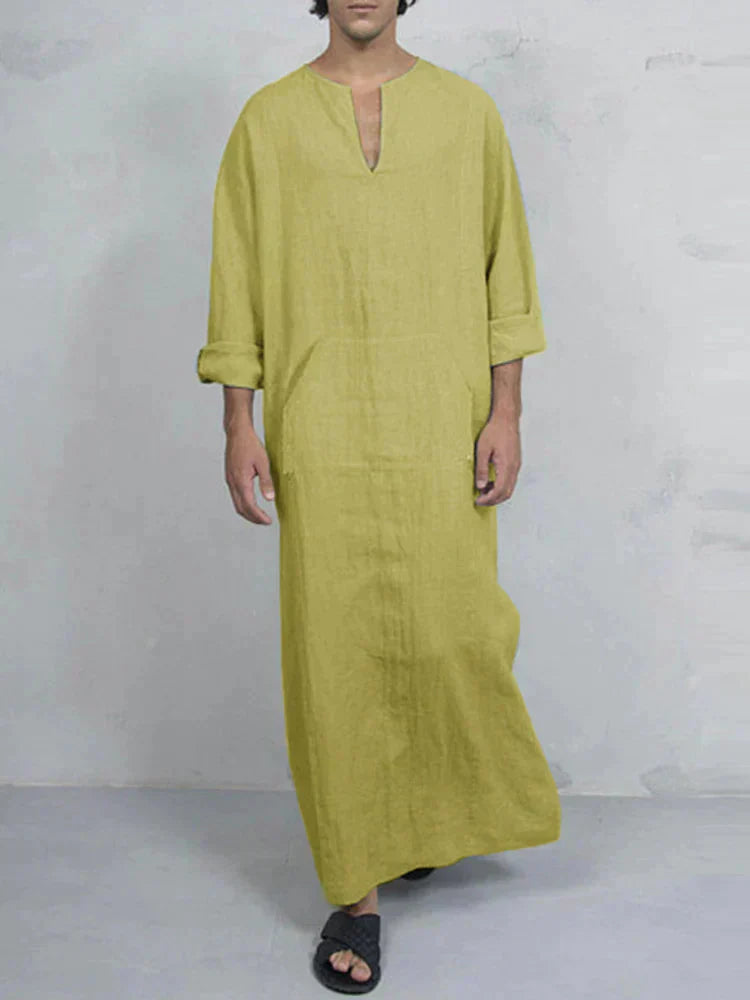 Linen One-Piece Hexagonal Pocket Long Shirt