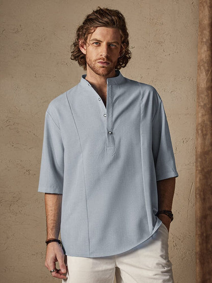 Casual Cotton Linen Mid-sleeve Shirt