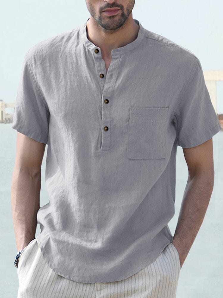 Cotton and Linen Button Shirt with Pocket