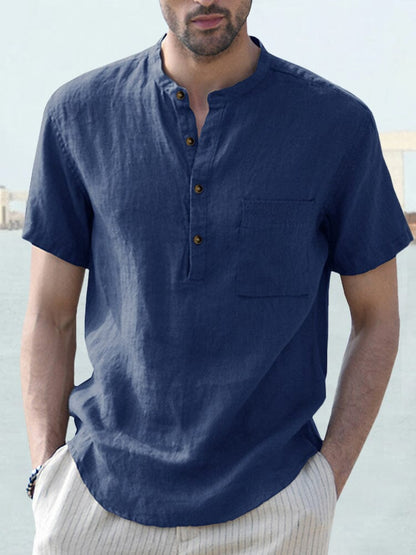 Cotton and Linen Button Shirt with Pocket