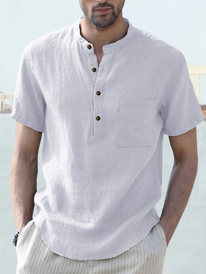 Cotton and Linen Button Shirt with Pocket