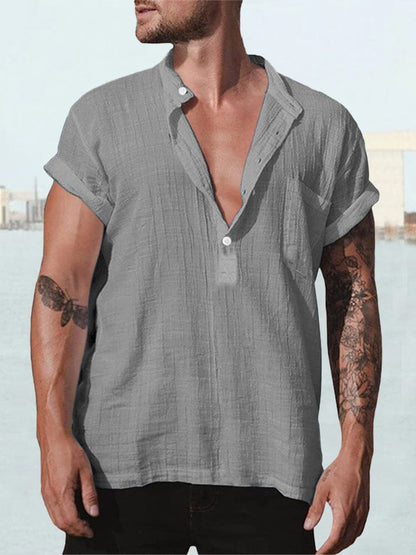 Fashion Cotton Linen Short Sleeve Shirt